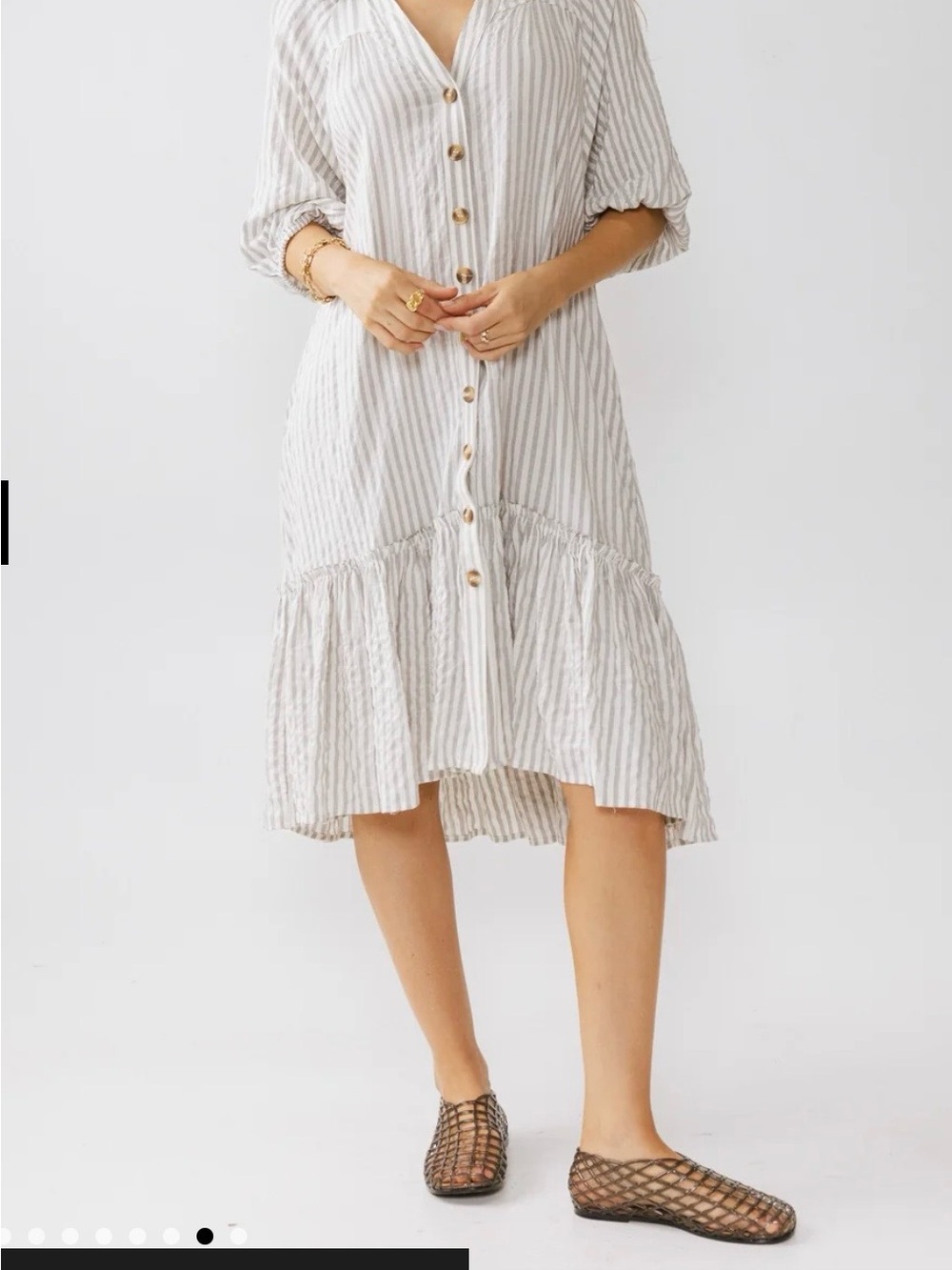 Theo bohme Striped midi Button-Front High-Low Midi Dress in Light Gray and White